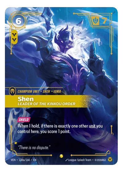 Shen, Leader Of The Kinkou Order VEN-138a Riftbound Chase Card