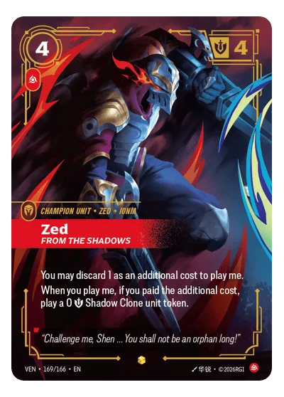 Zed, From The Shadows VEN-169 Riftbound Chase Card