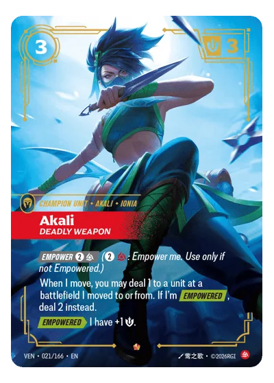 Akali, Deadly Weapon VEN-21 Riftbound Chase Card