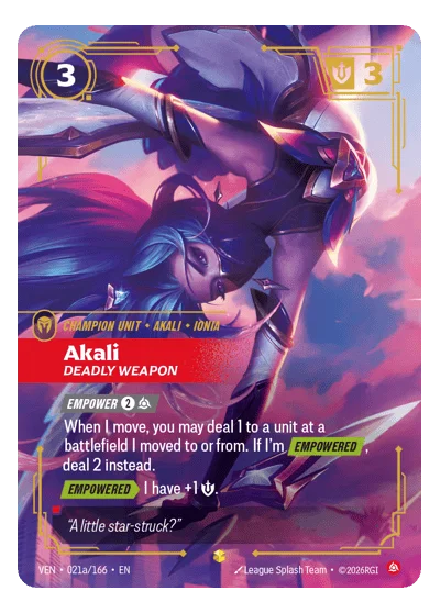 Akali, Deadly Weapon VEN-21a Riftbound Chase Card