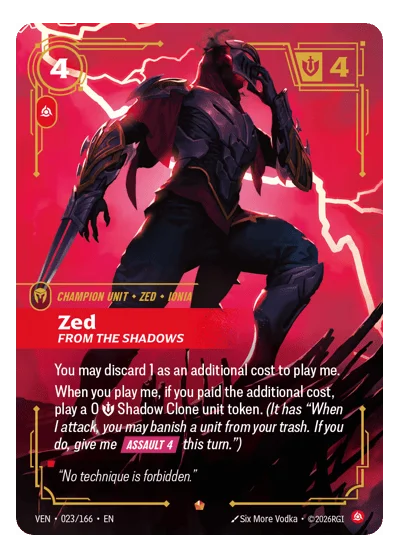Zed, From The Shadows VEN-23 Riftbound Chase Card