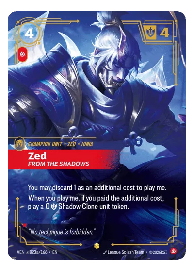 Zed, From The Shadows VEN-23a Riftbound Chase Card