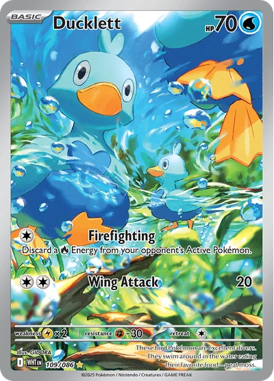 Ducklett 109 White Flare Pokemon Card