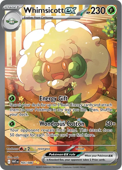 Whimsicott ex 165 White Flare Pokemon Card