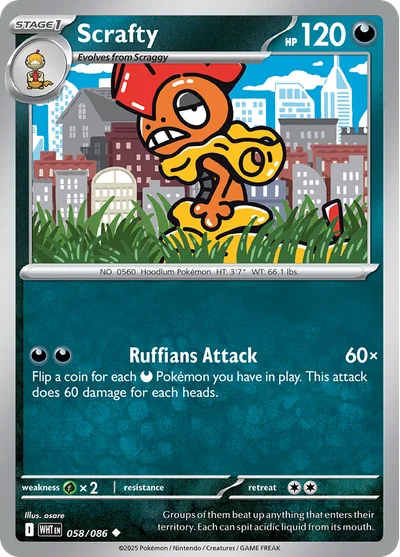 Scrafty 58 White Flare Pokemon Card