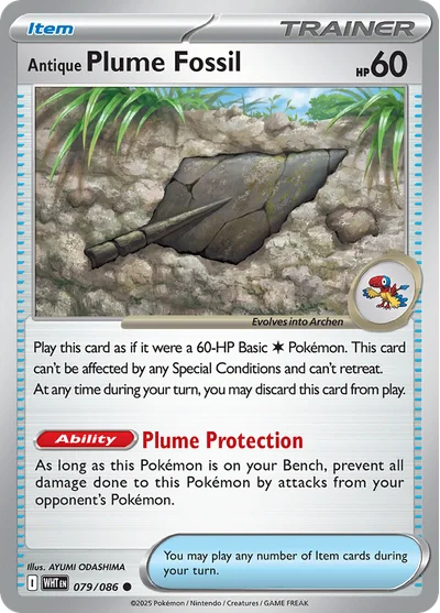 Antique Plume Fossil 79 White Flare Pokemon Card