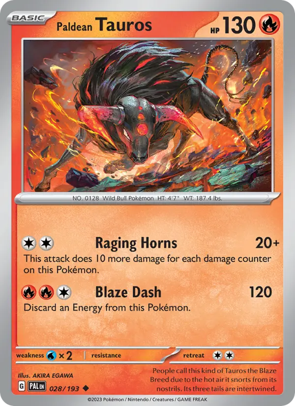 Paldean Tauros 028 Paldea Evolved (SV2) Pokemon Card