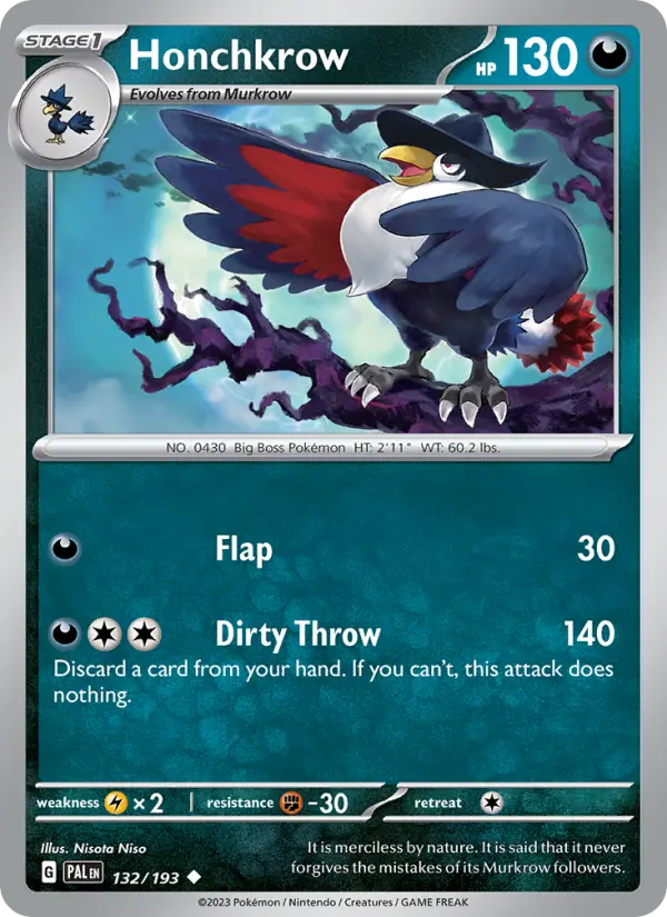 Honchkrow 132 Paldea Evolved (SV2) Pokemon Card