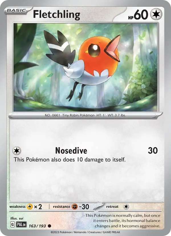 Fletchling 163 Paldea Evolved (SV2) Pokemon Card