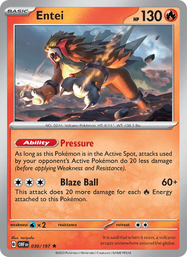 Entei 030 Obsidian Flames (SV3) Pokemon Card