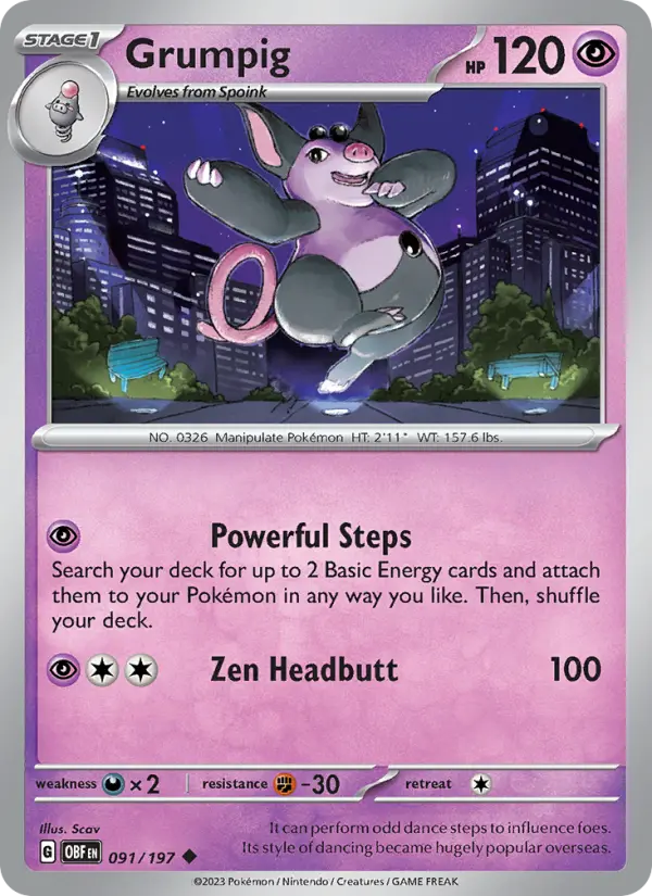 Grumpig 091 Obsidian Flames (SV3) Pokemon Card