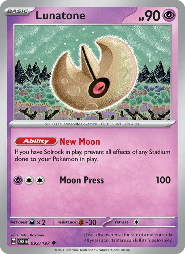 Lunatone 092 Obsidian Flames (SV3) Pokemon Card