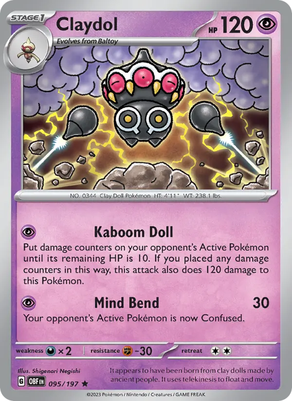 Claydol 095 Obsidian Flames (SV3) Pokemon Card