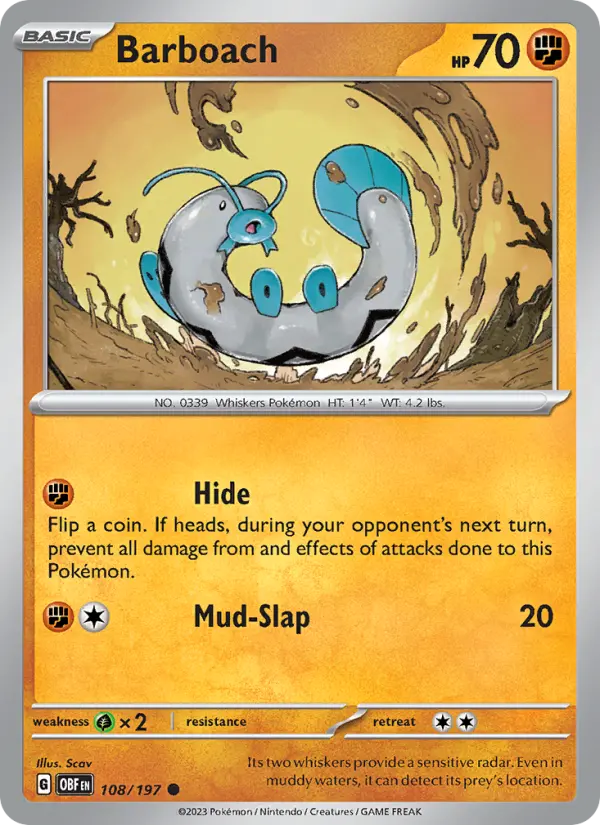 Barboach 108 Obsidian Flames (SV3) Pokemon Card