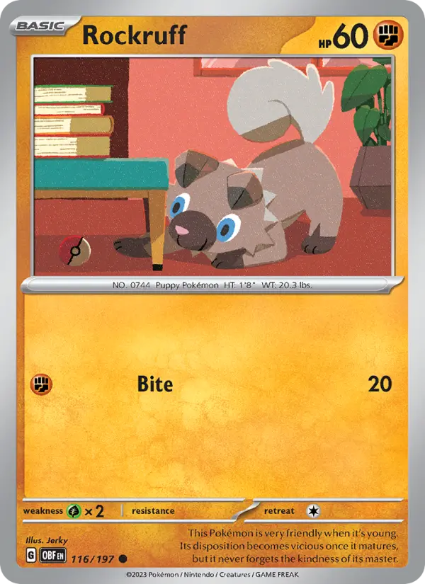 Rockruff 116 Obsidian Flames (SV3) Pokemon Card