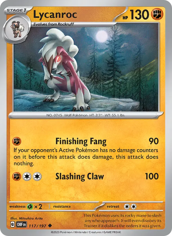 Lycanroc 117 Obsidian Flames (SV3) Pokemon Card