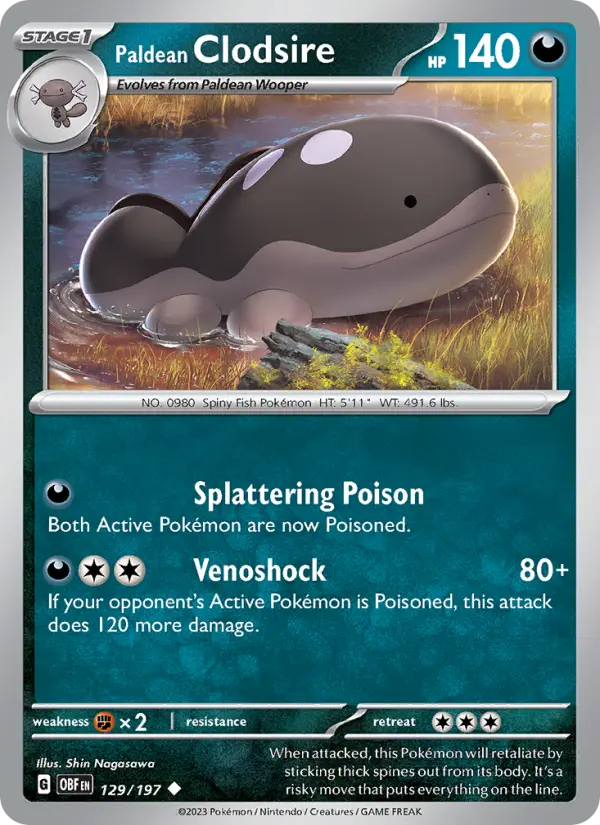 Paldean Clodsire 129 Obsidian Flames (SV3) Pokemon Card