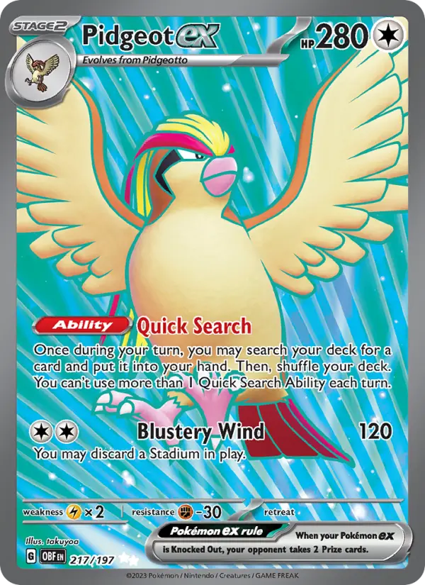 Pidgeot ex 217 Obsidian Flames (SV3) Pokemon Card