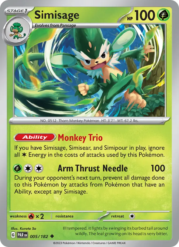 Simisage 005 Paradox Rift (SV4) Pokemon Card