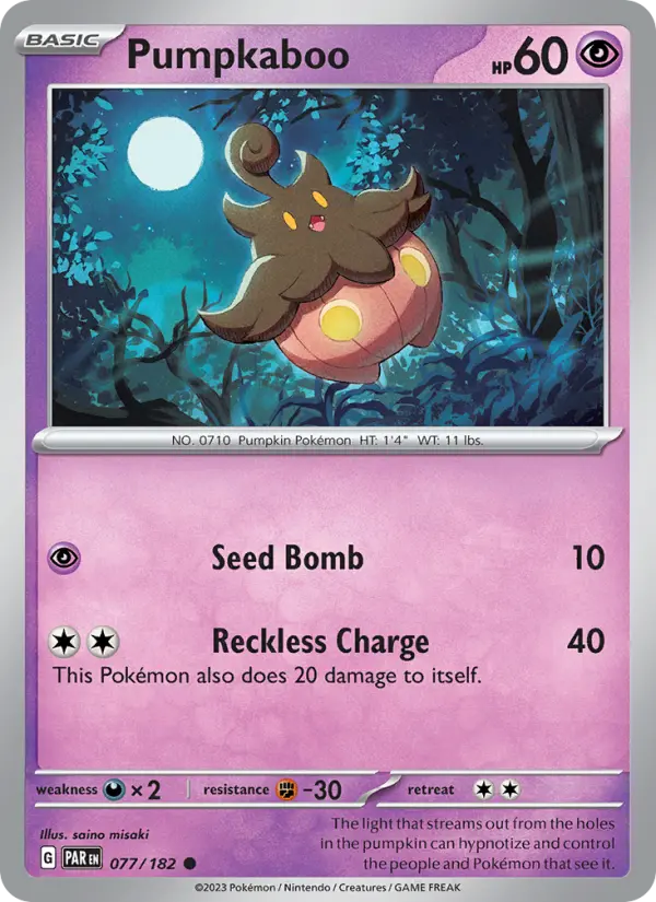 Pumpkaboo 077 Paradox Rift (SV4) Pokemon Card