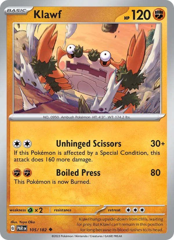 Klawf 105 Paradox Rift (SV4) Pokemon Card