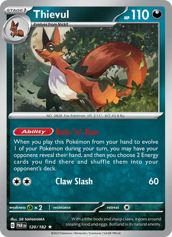 Thievul 120 Paradox Rift (SV4) Pokemon Card