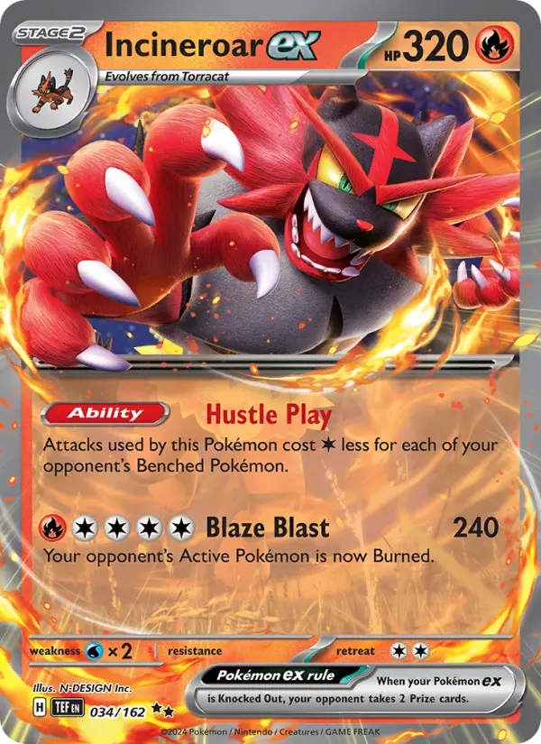 Incineroar ex 034 Temporal Forces (SV5) Pokemon Card