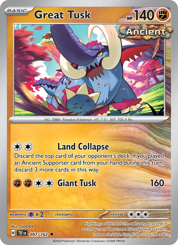 Great Tusk 097 Temporal Forces (SV5) Pokemon Card