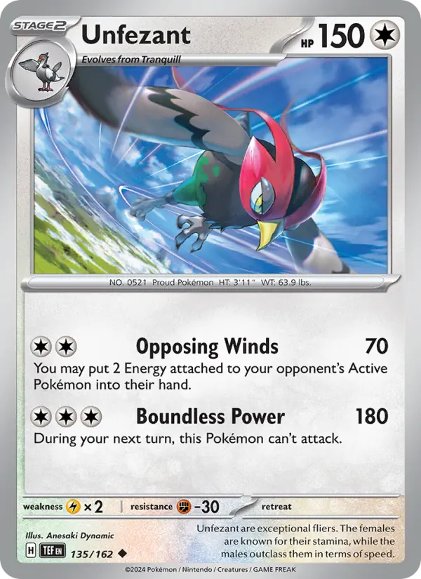 Unfezant 135 Temporal Forces (SV5) Pokemon Card