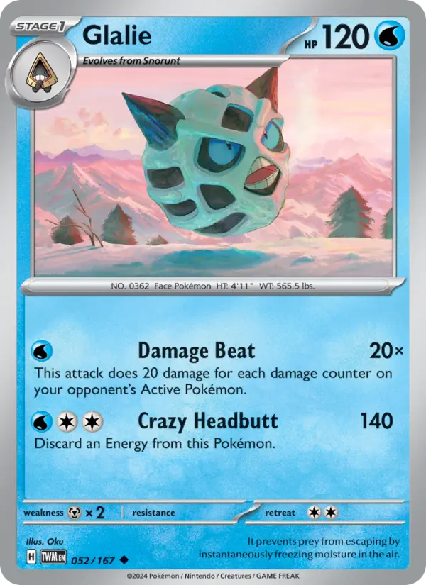 Glalie 052 Twilight Masquerade (SV6) Pokemon Card