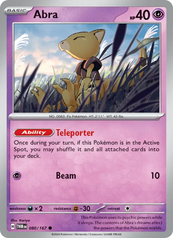 Abra 080 Twilight Masquerade (SV6) Pokemon Card