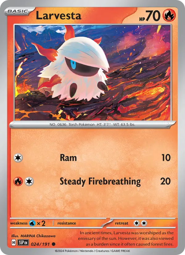 Larvesta 024 Surging Sparks (SV8) Pokemon Card