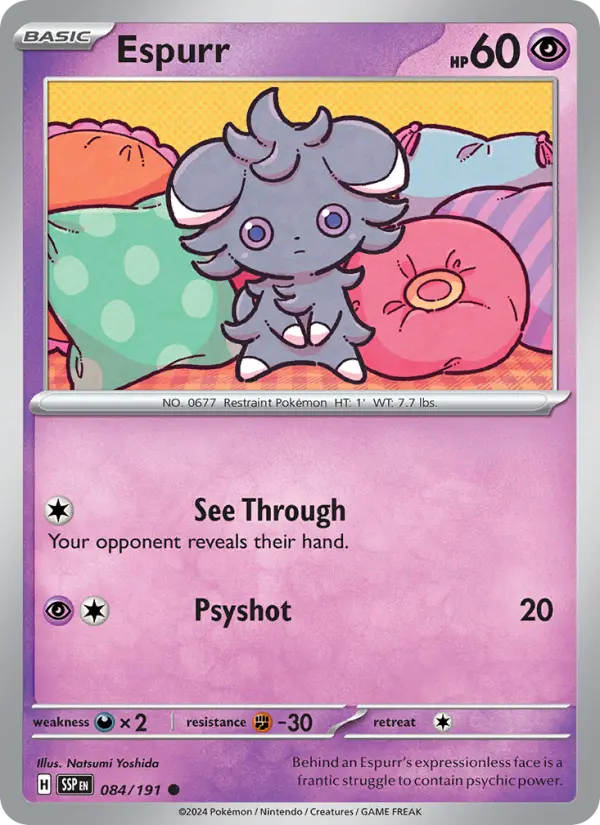 Espurr 084 Surging Sparks (SV8) Pokemon Card