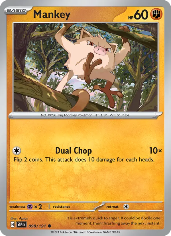 Mankey 098 Surging Sparks (SV8) Pokemon Card