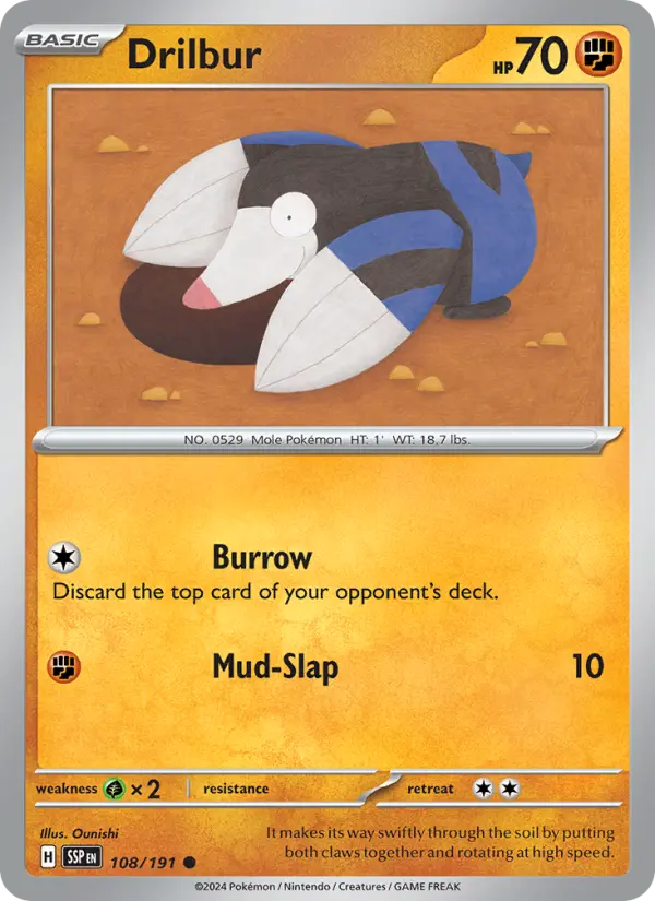 Drilbur 108 Surging Sparks (SV8) Pokemon Card