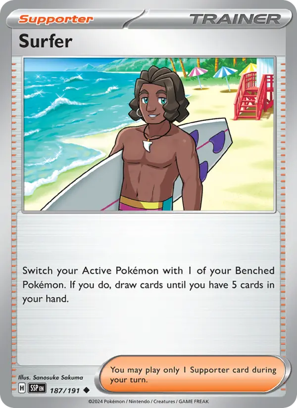 Surfer 187 Surging Sparks (SV8) Pokemon Card