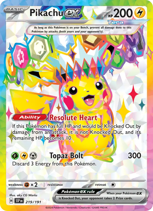 Pikachu ex 219 Surging Sparks (SV8) Pokemon Card