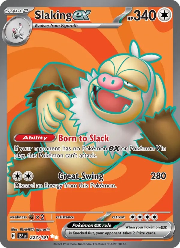 Slaking ex 227 Surging Sparks (SV8) Pokemon Card