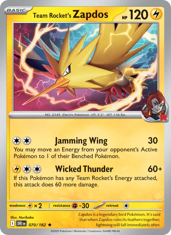 Team Rocket's Zapdos 070 Destined Rivals (SV10) Pokemon Card