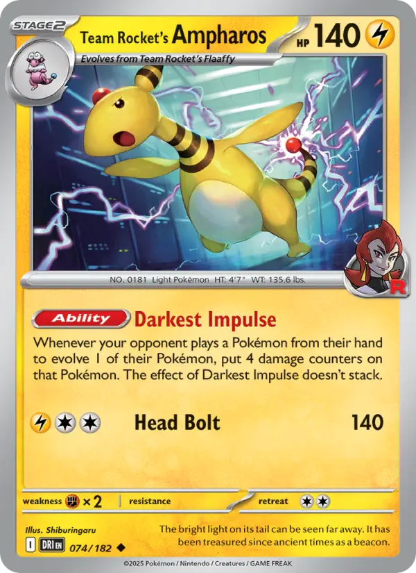 Team Rocket's Ampharos 074 Destined Rivals (SV10) Pokemon Card
