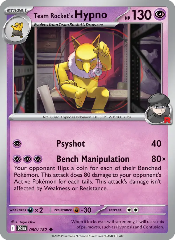 Team Rocket's Hypno 080 Destined Rivals (SV10) Pokemon Card
