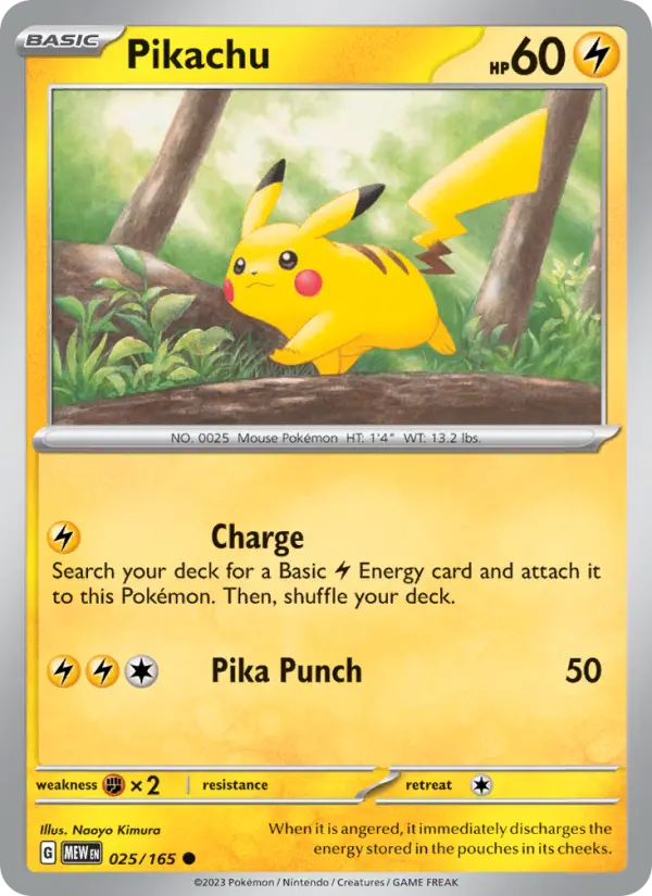 Pikachu 025 Scarlet & Violet 151 Pokemon Card