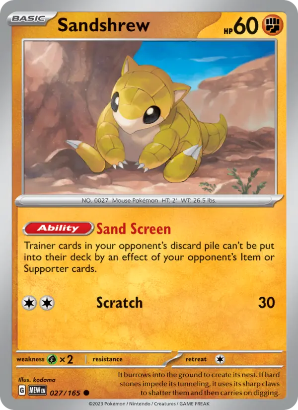 Sandshrew 027 Scarlet & Violet 151 Pokemon Card