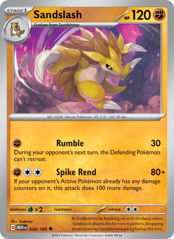 Sandslash 028 Scarlet & Violet 151 Pokemon Card