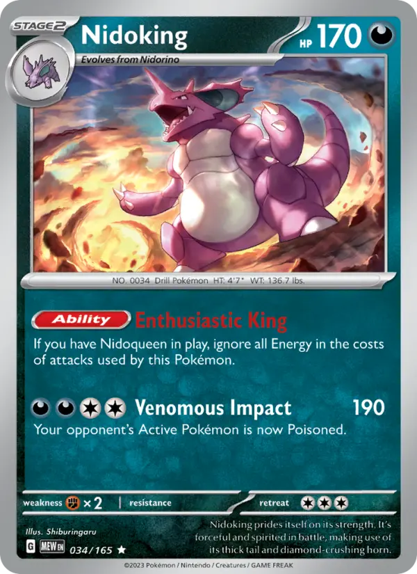 Nidoking 034 Scarlet & Violet 151 Pokemon Card
