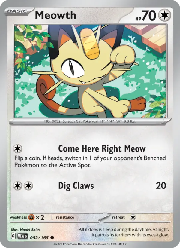 Meowth 052 Scarlet & Violet 151 Pokemon Card