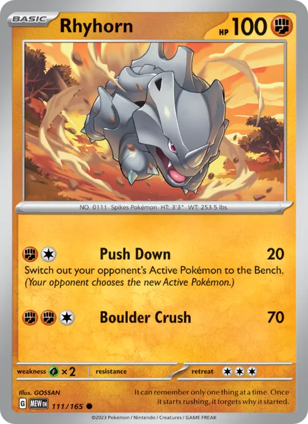 Rhyhorn 111 Scarlet & Violet 151 Pokemon Card