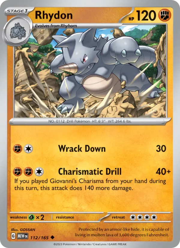 Rhydon 112 Scarlet & Violet 151 Pokemon Card