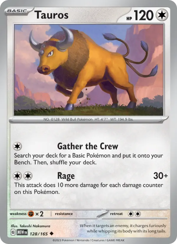 Tauros 128 Scarlet & Violet 151 Pokemon Card
