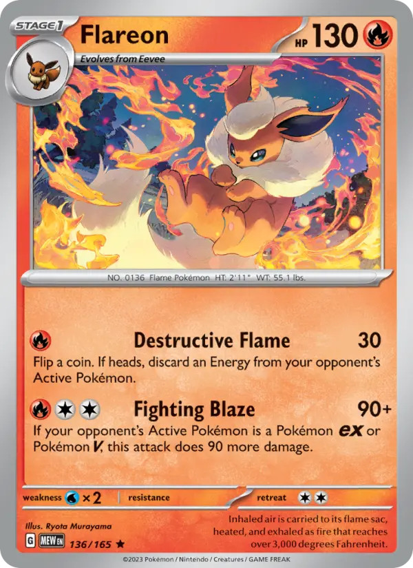 Flareon 136 Scarlet & Violet 151 Pokemon Card